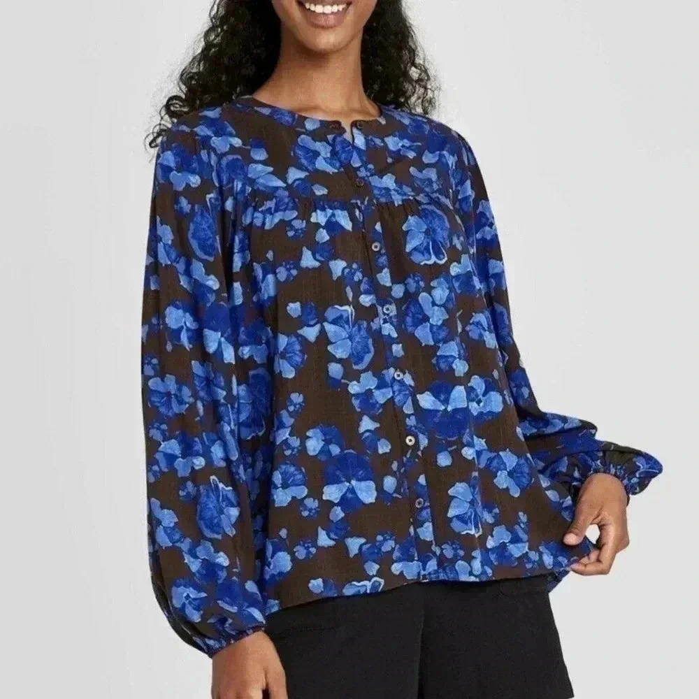 A New Day Floral Button Front Top Sz Small NWOT